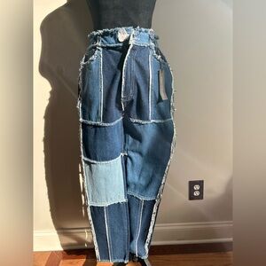 Maniere De Voir Two-Tone Blue Boyfriend Jeans